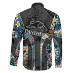 Penrith Panthers Family Matching Summer Maxi Dress and Hawaiian Shirt Tropical Hibiscus Floral Pattern With Black And Grey Accents