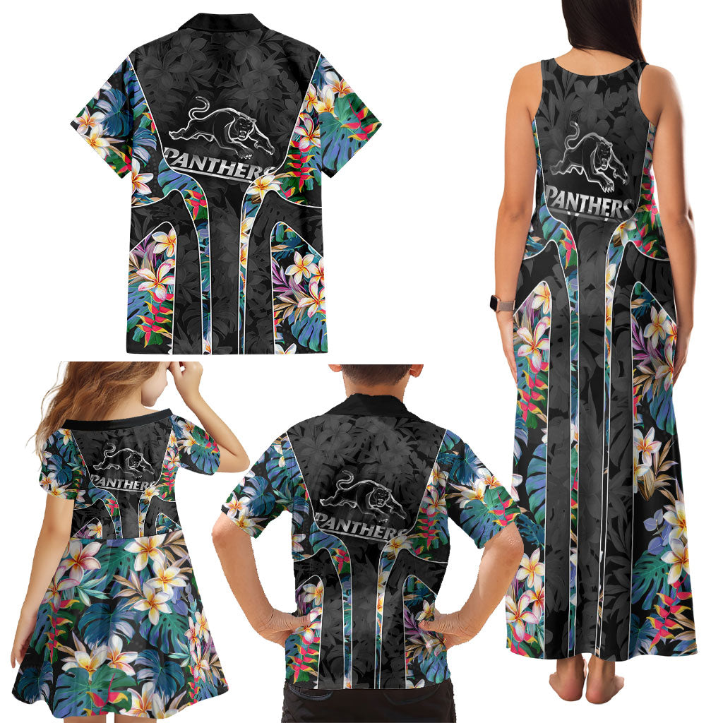 Penrith Panthers Family Matching Tank Maxi Dress and Hawaiian Shirt Tropical Hibiscus Floral Pattern With Black And Grey Accents