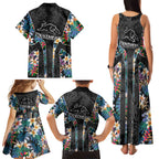 Penrith Panthers Family Matching Tank Maxi Dress and Hawaiian Shirt Tropical Hibiscus Floral Pattern With Black And Grey Accents