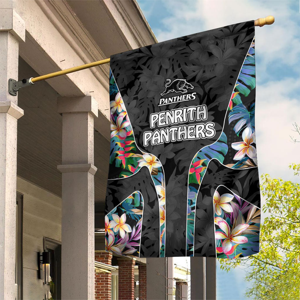 Penrith Panthers Garden Flag Tropical Hibiscus Floral Pattern With Black And Grey Accents