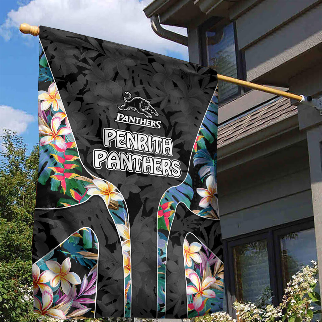 Penrith Panthers Garden Flag Tropical Hibiscus Floral Pattern With Black And Grey Accents