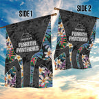Penrith Panthers Garden Flag Tropical Hibiscus Floral Pattern With Black And Grey Accents