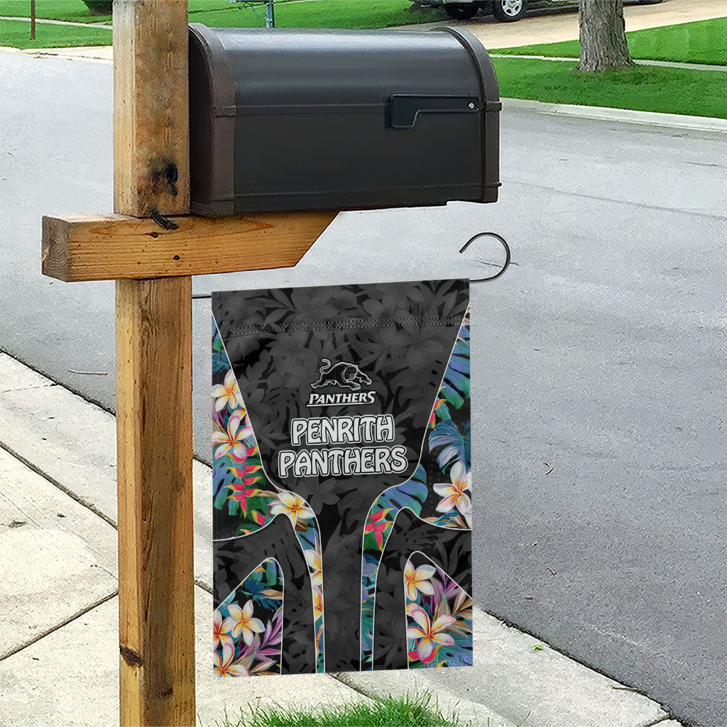 Penrith Panthers Garden Flag Tropical Hibiscus Floral Pattern With Black And Grey Accents