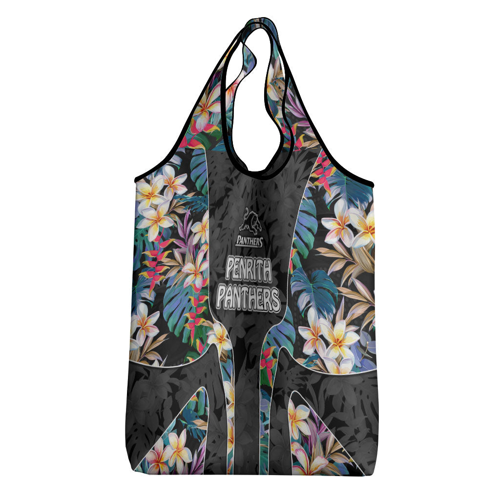 Penrith Panthers Grocery Bag Tropical Hibiscus Floral Pattern With Black And Grey Accents