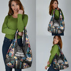 Penrith Panthers Grocery Bag Tropical Hibiscus Floral Pattern With Black And Grey Accents