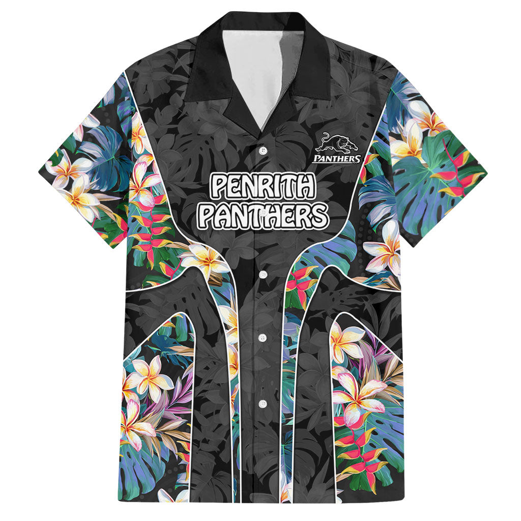 Penrith Panthers Hawaiian Shirt Tropical Hibiscus Floral Pattern With Black And Grey Accents