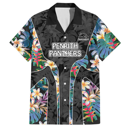 Penrith Panthers Hawaiian Shirt Tropical Hibiscus Floral Pattern With Black And Grey Accents