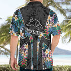 Penrith Panthers Hawaiian Shirt Tropical Hibiscus Floral Pattern With Black And Grey Accents