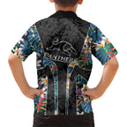 Penrith Panthers Hawaiian Shirt Tropical Hibiscus Floral Pattern With Black And Grey Accents