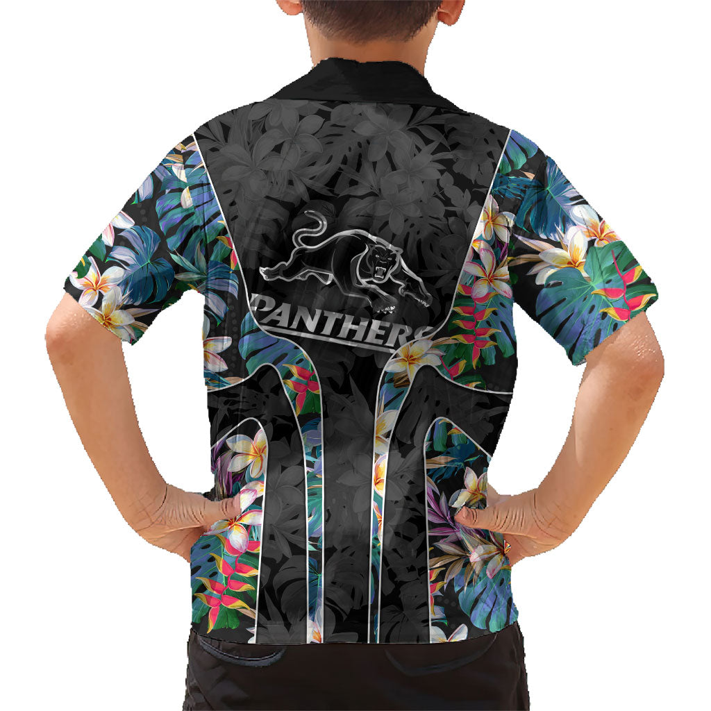 Penrith Panthers Hawaiian Shirt Tropical Hibiscus Floral Pattern With Black And Grey Accents