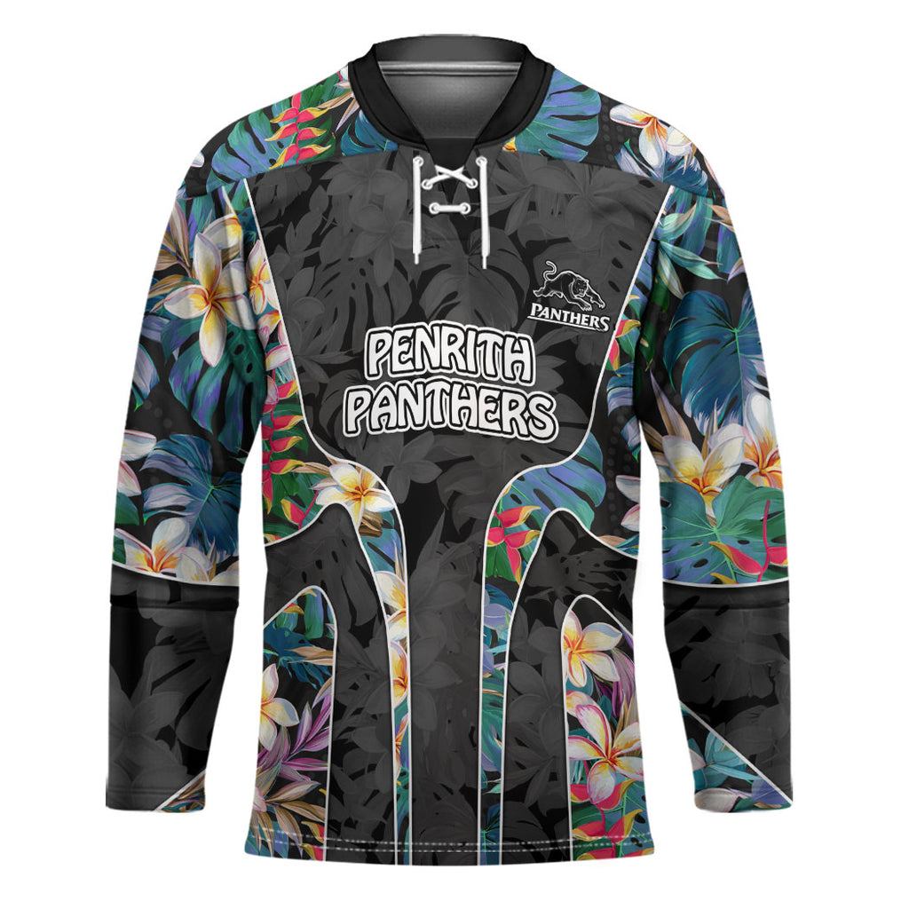 Penrith Panthers Hockey Jersey Tropical Hibiscus Floral Pattern With Black And Grey Accents