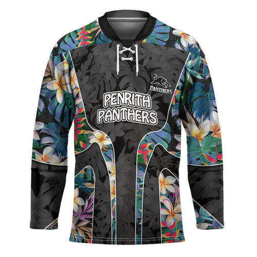 Penrith Panthers Hockey Jersey Tropical Hibiscus Floral Pattern With Black And Grey Accents