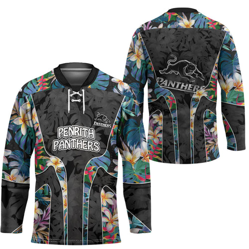 Penrith Panthers Hockey Jersey Tropical Hibiscus Floral Pattern With Black And Grey Accents