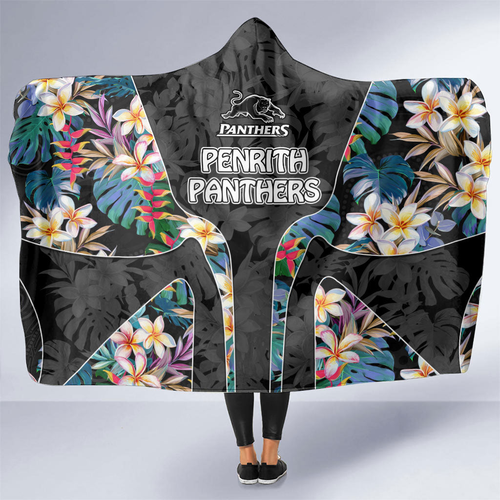 Penrith Panthers Hooded Blanket Tropical Hibiscus Floral Pattern With Black And Grey Accents