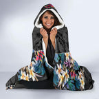Penrith Panthers Hooded Blanket Tropical Hibiscus Floral Pattern With Black And Grey Accents