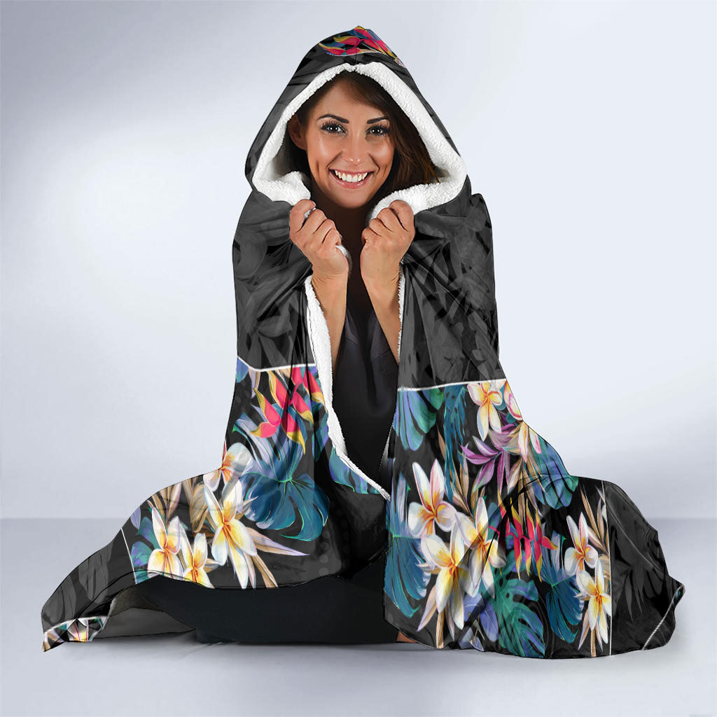 Penrith Panthers Hooded Blanket Tropical Hibiscus Floral Pattern With Black And Grey Accents