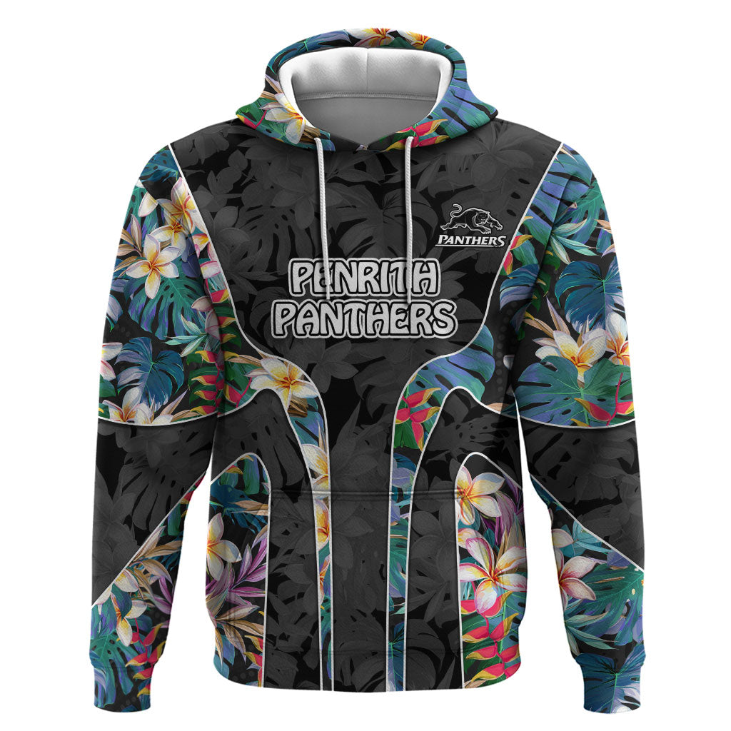 Penrith Panthers Hoodie Tropical Hibiscus Floral Pattern With Black And Grey Accents