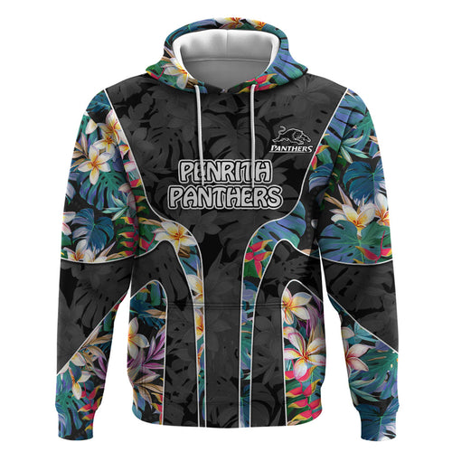 Penrith Panthers Hoodie Tropical Hibiscus Floral Pattern With Black And Grey Accents
