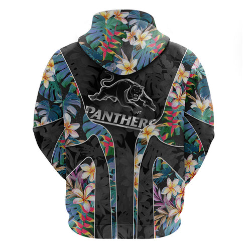 Penrith Panthers Hoodie Tropical Hibiscus Floral Pattern With Black And Grey Accents
