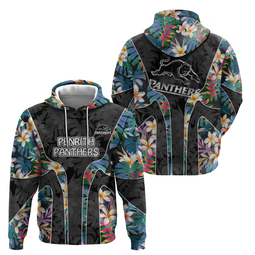 Penrith Panthers Hoodie Tropical Hibiscus Floral Pattern With Black And Grey Accents