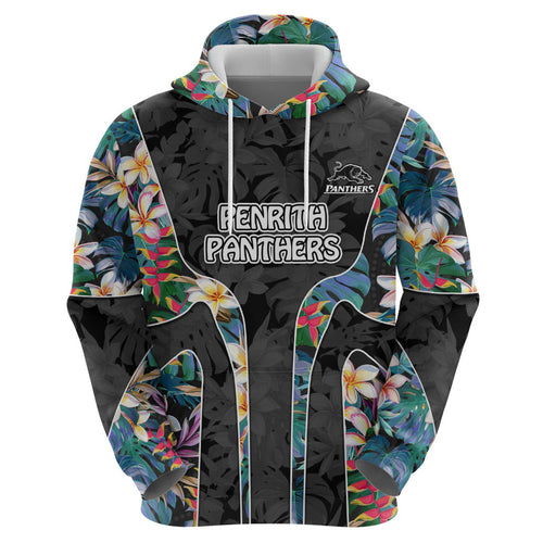Penrith Panthers Hoodie Tropical Hibiscus Floral Pattern With Black And Grey Accents