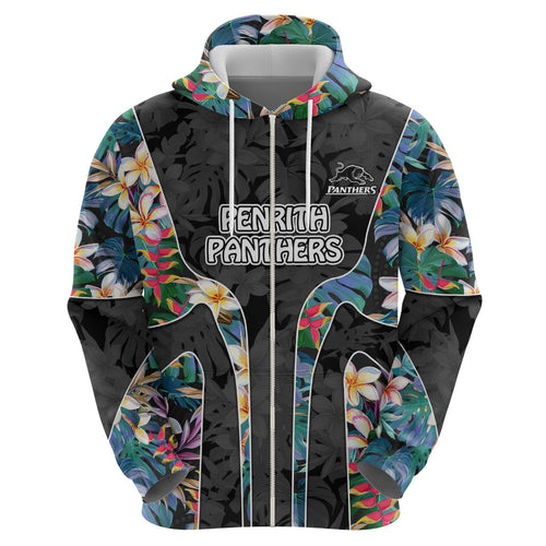 Penrith Panthers Hoodie Tropical Hibiscus Floral Pattern With Black And Grey Accents