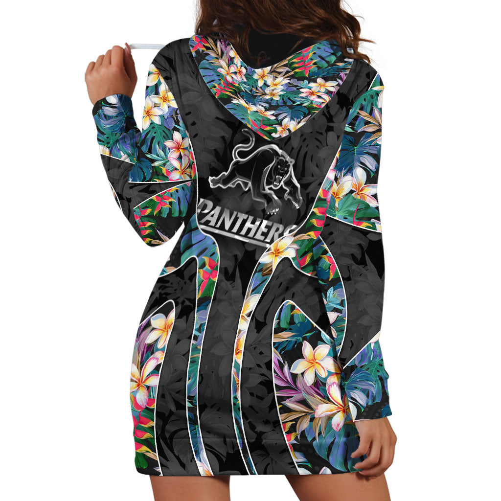 Penrith Panthers Hoodie Dress Tropical Hibiscus Floral Pattern With Black And Grey Accents