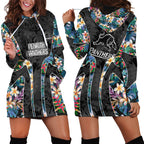 Penrith Panthers Hoodie Dress Tropical Hibiscus Floral Pattern With Black And Grey Accents