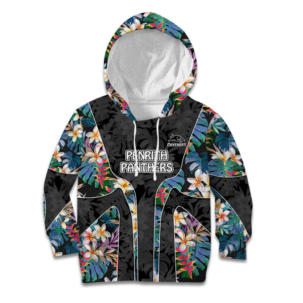 Penrith Panthers Kid Hoodie Tropical Hibiscus Floral Pattern With Black And Grey Accents
