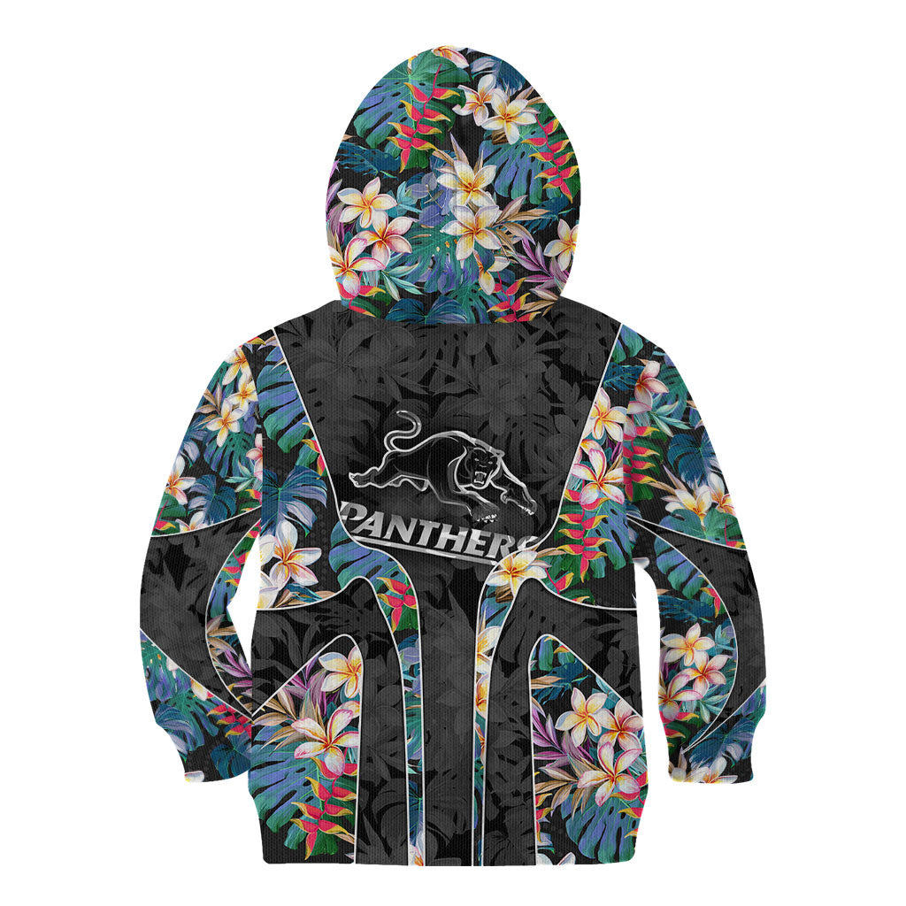 Penrith Panthers Kid Hoodie Tropical Hibiscus Floral Pattern With Black And Grey Accents