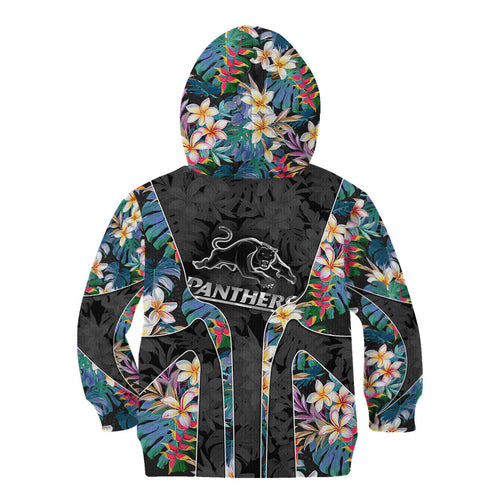 Penrith Panthers Kid Hoodie Tropical Hibiscus Floral Pattern With Black And Grey Accents