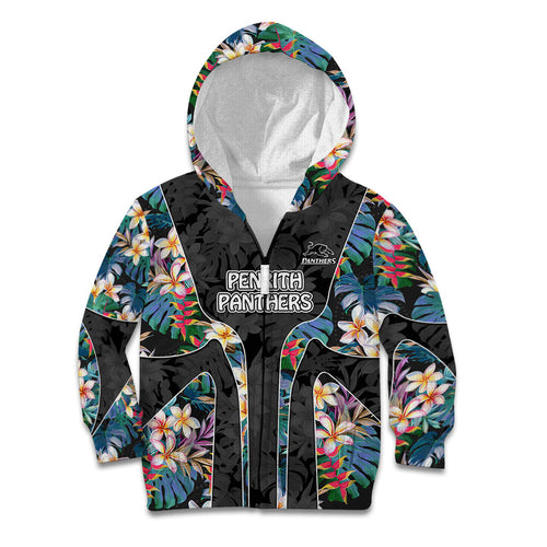 Penrith Panthers Kid Hoodie Tropical Hibiscus Floral Pattern With Black And Grey Accents