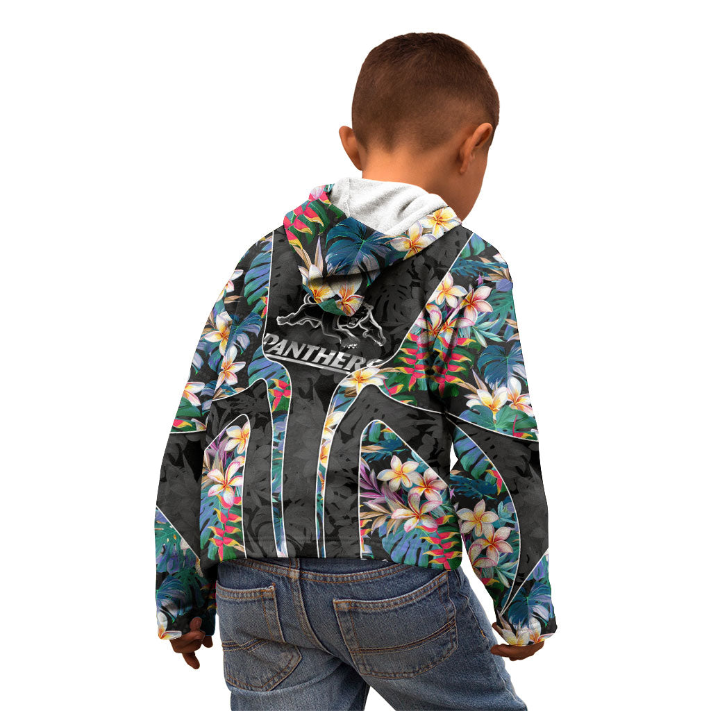 Penrith Panthers Kid Hoodie Tropical Hibiscus Floral Pattern With Black And Grey Accents