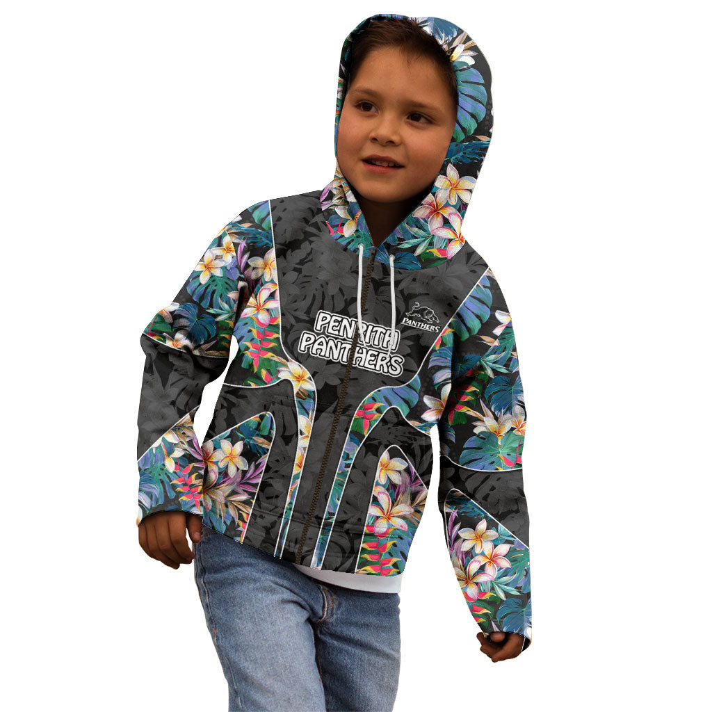 Penrith Panthers Kid Hoodie Tropical Hibiscus Floral Pattern With Black And Grey Accents