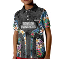 Penrith Panthers Kid Polo Shirt Tropical Hibiscus Floral Pattern With Black And Grey Accents