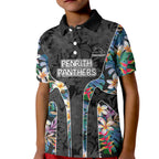 Penrith Panthers Kid Polo Shirt Tropical Hibiscus Floral Pattern With Black And Grey Accents