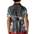 Penrith Panthers Kid Polo Shirt Tropical Hibiscus Floral Pattern With Black And Grey Accents