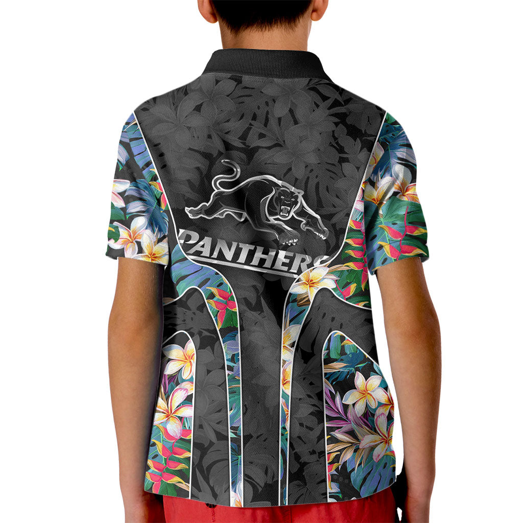 Penrith Panthers Kid Polo Shirt Tropical Hibiscus Floral Pattern With Black And Grey Accents