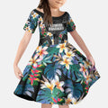 Penrith Panthers Kid Short Sleeve Dress Tropical Hibiscus Floral Pattern With Black And Grey Accents