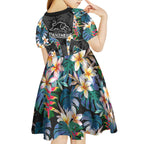Penrith Panthers Kid Short Sleeve Dress Tropical Hibiscus Floral Pattern With Black And Grey Accents