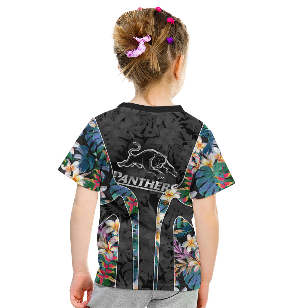 Penrith Panthers Kid T Shirt Tropical Hibiscus Floral Pattern With Black And Grey Accents