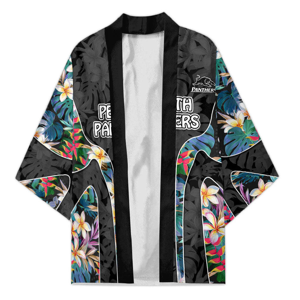 Penrith Panthers Kimono Tropical Hibiscus Floral Pattern With Black And Grey Accents