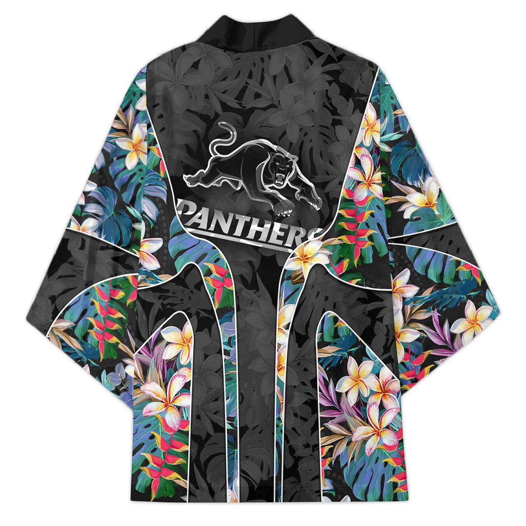 Penrith Panthers Kimono Tropical Hibiscus Floral Pattern With Black And Grey Accents