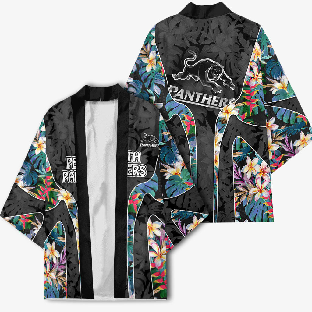 Penrith Panthers Kimono Tropical Hibiscus Floral Pattern With Black And Grey Accents
