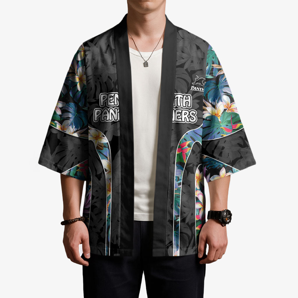 Penrith Panthers Kimono Tropical Hibiscus Floral Pattern With Black And Grey Accents