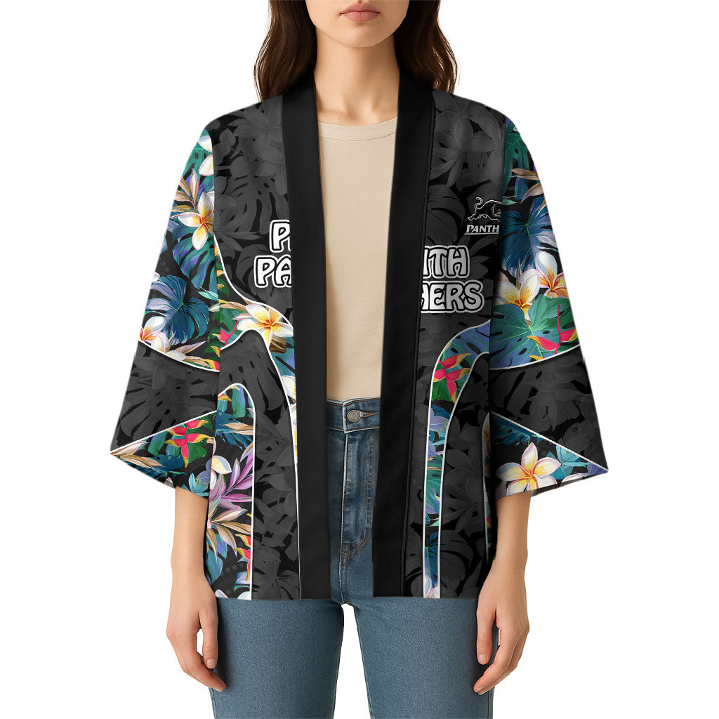 Penrith Panthers Kimono Tropical Hibiscus Floral Pattern With Black And Grey Accents