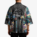Penrith Panthers Kimono Tropical Hibiscus Floral Pattern With Black And Grey Accents