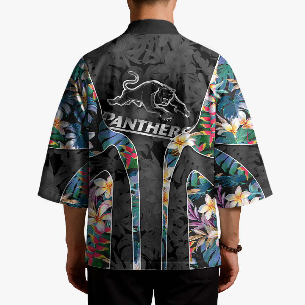 Penrith Panthers Kimono Tropical Hibiscus Floral Pattern With Black And Grey Accents