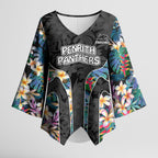 Penrith Panthers Kimono Sleeve Blouse Tropical Hibiscus Floral Pattern With Black And Grey Accents