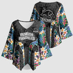 Penrith Panthers Kimono Sleeve Blouse Tropical Hibiscus Floral Pattern With Black And Grey Accents